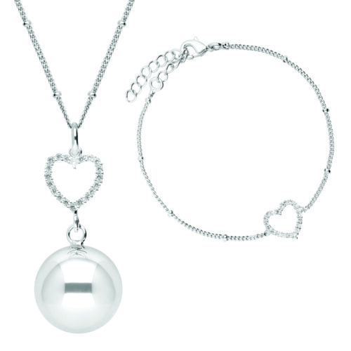 Bola - Set of Bola necklace and bracelet - crystal heart in silver plating - One size